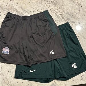 Nike Michigan state L athletic basketball Shorts drifit green gray peach bowl